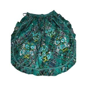 Green Handmade Ruffle Embroidered Floral Waist Apron 31"